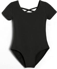 img 1 attached to 🩰 MOLLDAN Short Sleeve Ballet Leotards for Girls with Criss Cross Straps Back