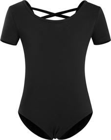 img 2 attached to 🩰 MOLLDAN Short Sleeve Ballet Leotards for Girls with Criss Cross Straps Back