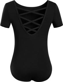 img 3 attached to 🩰 MOLLDAN Short Sleeve Ballet Leotards for Girls with Criss Cross Straps Back