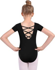 img 4 attached to 🩰 MOLLDAN Short Sleeve Ballet Leotards for Girls with Criss Cross Straps Back