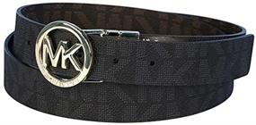 img 4 attached to 👖 Medium Brown and Black MICHAEL Michael Kors Belt - Silver MK Logo Plaque