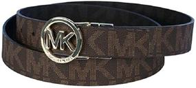 img 3 attached to 👖 Medium Brown and Black MICHAEL Michael Kors Belt - Silver MK Logo Plaque