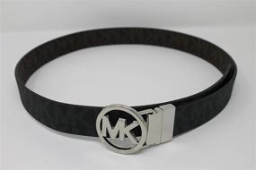 img 2 attached to 👖 Medium Brown and Black MICHAEL Michael Kors Belt - Silver MK Logo Plaque