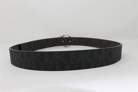 img 1 attached to 👖 Medium Brown and Black MICHAEL Michael Kors Belt - Silver MK Logo Plaque