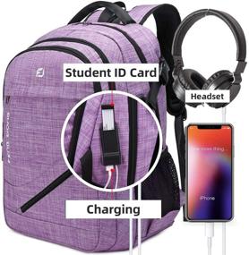 img 3 attached to 🎒 Durable Waterproof Large Laptop Backpack with USB Charging Port and Headset Port - Ideal for Travel, College, and Business - 17.3 inch, Light Purple