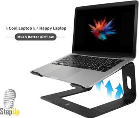 img 2 attached to 📱 StepUp 2in1 Laptop Stand: Ergonomic Aluminum Docking Station & Phone Holder for Desk - Versatile, Portable Computer Riser for MacBook Pro, iPad, Notebook, etc.