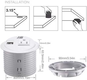 img 1 attached to 💻 Настольный модуль питания с дыркой диаметром 3 дюйма, 1 розеткой и 2 портами USB, угол наклона 10°, кабель длиной 10 футов - белый