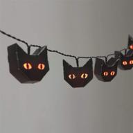 🎃 zhongxin halloween black cat string lights - battery operated led with 15 orange leds and black paper cat lantern for holiday party, bedroom, mantle, and fireplace decoration логотип