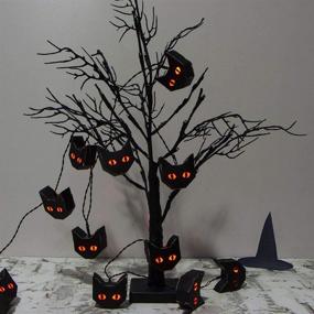 img 1 attached to 🎃 ZHONGXIN Halloween Black Cat String Lights - Battery Operated LED with 15 Orange LEDs and Black Paper Cat Lantern for Holiday Party, Bedroom, Mantle, and Fireplace Decoration