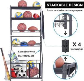 img 1 attached to 🏀 Mythinglogic Garage Sports Equipment Organizer: Premium Wall Mount Storage for Kids' Sports Gear & Balls, with Hooks - Black Steel Basketball Rack Included