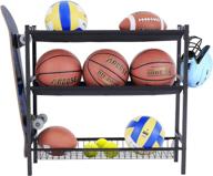 🏀 mythinglogic garage sports equipment organizer: premium wall mount storage for kids' sports gear & balls, with hooks - black steel basketball rack included logo