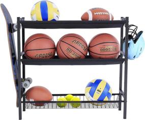 img 4 attached to 🏀 Mythinglogic Garage Sports Equipment Organizer: Premium Wall Mount Storage for Kids' Sports Gear & Balls, with Hooks - Black Steel Basketball Rack Included