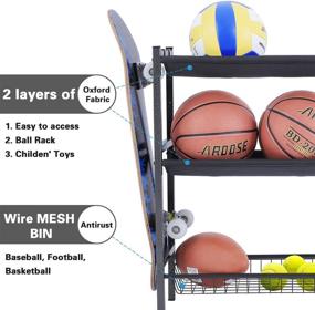 img 3 attached to 🏀 Mythinglogic Garage Sports Equipment Organizer: Premium Wall Mount Storage for Kids' Sports Gear & Balls, with Hooks - Black Steel Basketball Rack Included