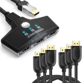 img 4 attached to 🔌 Fosmon 3-Port HDMI Switch with HDR, HDMI 2.0, HDCP 2.2, 4K@60HZ 1080p: Wall Mountable Switcher Splitter + 3-Pack Durable 6FT HDMI Cables