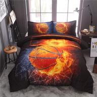 basketball comforter set twin for boys teens, 3-piece sports bedding (1 basketball comforter with 2 pillow shams), reversible fire printed quilt set logo