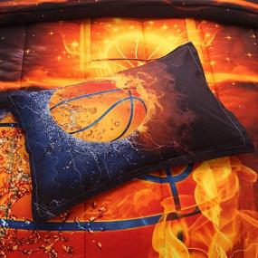 img 3 attached to Basketball Comforter Set Twin for Boys Teens, 3-Piece Sports Bedding (1 Basketball Comforter with 2 Pillow Shams), Reversible Fire Printed Quilt Set