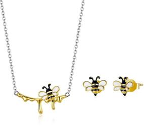 img 3 attached to Adorable Shysnow Bee Jewelry Set: Bee Earrings, Honey Necklace - 925 Sterling Silver & 14K Gold Plated - Perfect for Teens & Girls!