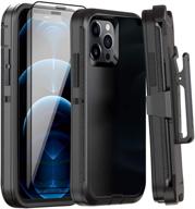 📱 iphone 12 pro max case with belt-clip kickstand holster, full body rugged military grade protection - black logo