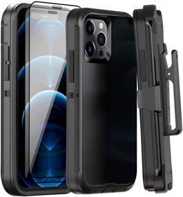 img 4 attached to 📱 iPhone 12 Pro Max Case with Belt-Clip Kickstand Holster, Full Body Rugged Military Grade Protection - Black