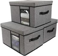 📦 tuokor fabric storage bins with lid - organize your space with 2 handles & clear window - 3-pack, gray logo