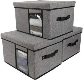 img 4 attached to 📦 Tuokor Fabric Storage Bins with Lid - Organize Your Space with 2 Handles & Clear Window - 3-Pack, Gray
