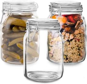 img 4 attached to Convenient Set of 3 Airtight Glass Mason Jars (1 Liter) for Versatile Food and Snack Storage - Organize Your Kitchen with 34 Ounce Glass Canisters