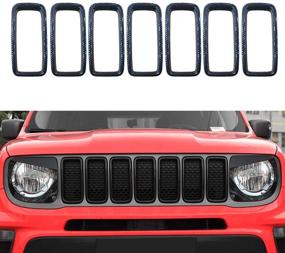 img 4 attached to Oubolun Front Grill Grille Inserts For Jeep Renegade 2019-2021 Car Exterior Accessories ABS Grill Guard Cover Trim - Imitation Carbon Fiber (Pack Of 7)