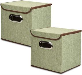 img 4 attached to 📦 Set of 2 K-C-M Foldable Sturdy Storage Bins with Lids - Square Storage Containers with Drawers, Green, 10 x 10 x 10 inches