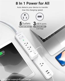 img 3 attached to 🔌 2-Pack Surge Protector Power Strip - 5 Outlets with Spacious Gaps, 3 USB Ports, 1875W/15A, 5ft Braided Cord, Flat Plug, Overload Surge Protection, Wall-Mountable for Home Office in White