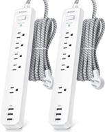 🔌 2-pack surge protector power strip - 5 outlets with spacious gaps, 3 usb ports, 1875w/15a, 5ft braided cord, flat plug, overload surge protection, wall-mountable for home office in white logo