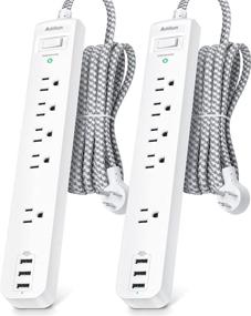 img 4 attached to 🔌 2-Pack Surge Protector Power Strip - 5 Outlets with Spacious Gaps, 3 USB Ports, 1875W/15A, 5ft Braided Cord, Flat Plug, Overload Surge Protection, Wall-Mountable for Home Office in White