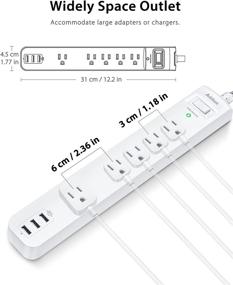img 2 attached to 🔌 2-Pack Surge Protector Power Strip - 5 Outlets with Spacious Gaps, 3 USB Ports, 1875W/15A, 5ft Braided Cord, Flat Plug, Overload Surge Protection, Wall-Mountable for Home Office in White