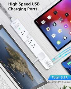 img 1 attached to 🔌 2-Pack Surge Protector Power Strip - 5 Outlets with Spacious Gaps, 3 USB Ports, 1875W/15A, 5ft Braided Cord, Flat Plug, Overload Surge Protection, Wall-Mountable for Home Office in White