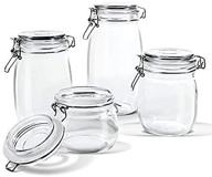 versatile glass storage jars set with airtight hinged lid - leak proof gasket clear canister for various food items - set of 4 + 15 pcs food storage bags included логотип