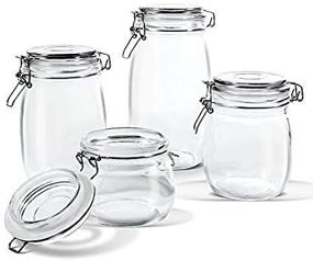 img 4 attached to Versatile Glass Storage Jars Set with Airtight Hinged Lid - Leak Proof Gasket Clear Canister for Various Food Items - Set of 4 + 15 PCS Food Storage Bags Included