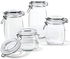 img 1 attached to Versatile Glass Storage Jars Set with Airtight Hinged Lid - Leak Proof Gasket Clear Canister for Various Food Items - Set of 4 + 15 PCS Food Storage Bags Included