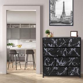 img 3 attached to Sorbus Dresser with 8 Drawers - Stylish Furniture Storage Chest Tower for Bedroom, Hallway, and Office - Durable Steel Frame, Wood Top, and Easy Pull Fabric Bins (Marble Black – Black Frame)