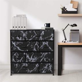 img 1 attached to Sorbus Dresser with 8 Drawers - Stylish Furniture Storage Chest Tower for Bedroom, Hallway, and Office - Durable Steel Frame, Wood Top, and Easy Pull Fabric Bins (Marble Black – Black Frame)