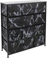 sorbus dresser with 8 drawers - stylish furniture storage chest tower for bedroom, hallway, and office - durable steel frame, wood top, and easy pull fabric bins (marble black – black frame) логотип