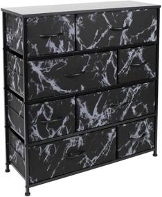 img 4 attached to Sorbus Dresser with 8 Drawers - Stylish Furniture Storage Chest Tower for Bedroom, Hallway, and Office - Durable Steel Frame, Wood Top, and Easy Pull Fabric Bins (Marble Black – Black Frame)