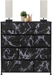 img 2 attached to Sorbus Dresser with 8 Drawers - Stylish Furniture Storage Chest Tower for Bedroom, Hallway, and Office - Durable Steel Frame, Wood Top, and Easy Pull Fabric Bins (Marble Black – Black Frame)