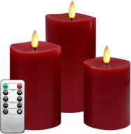 🕯️ unique christmas red flameless candles with flickering effect | battery operated home decor set of 3 | remote timer included логотип