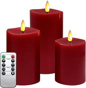 img 4 attached to 🕯️ Unique Christmas Red Flameless Candles with Flickering Effect | Battery Operated Home Decor Set of 3 | Remote Timer Included