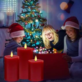 img 1 attached to 🕯️ Unique Christmas Red Flameless Candles with Flickering Effect | Battery Operated Home Decor Set of 3 | Remote Timer Included