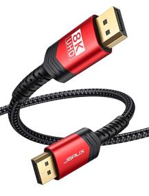 img 4 attached to 🔴 JSAUX 8K DisplayPort Cable 1.4, 6.6ft/2M DP Cable - Gold-Plated Braided Ultra High Speed DisplayPort Cord for Laptop PC TV Gaming Monitor (Red) - Supports 8K@60Hz 7680x4320, 4K@240Hz, 2K@144Hz Resolution