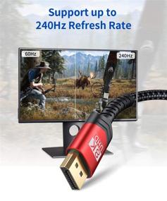 img 2 attached to 🔴 Кабель DisplayPort JSAUX 8K 1.4, 6.6 футов / 2 м DP кабель - позолоченный оплетенный кабель Ultra High Speed DisplayPort для ноутбука, ПК, телевизора, игрового монитора (красный) - поддерживает разрешение 8K@60Hz 7680x4320, 4K@240Hz, 2K@144Hz.