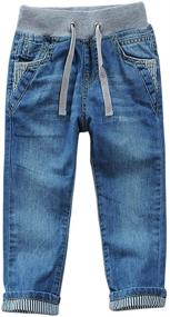 img 4 attached to 👖 SITENG Straight Fit Denim Pants with Drawstring Waistband for Little Boys, Toddlers, and Kids