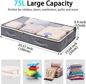 img 3 attached to Vieshful 3 Pack Underbed Storage Bags: 75L Foldable Clothes Bag for Large Capacity Storage - Clear Window, Reinforced Handles, Zippered Organizer - Non-Woven Material for Comforters, Blankets, Bedding