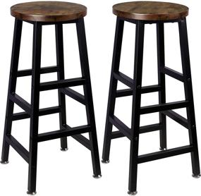 img 4 attached to 🪑 Rustic Brown Backless Round Bar Stools Set - Vintage Style, Easy Assembly for Kitchen Counter - Pack of 2