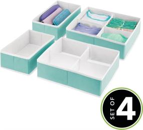 img 3 attached to 🛍 mDesign Soft Fabric Drawer and Closet Storage Organizer Bin for Lingerie, Bras, Socks, Leggings, Clothes, Purses, Scarves, Set of 4, 10 Compartments, Turquoise/White